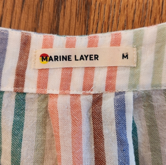 Marine Layer Bali Striped Linen Blend Short Sleeve Top Medium - Picture 6 of 8